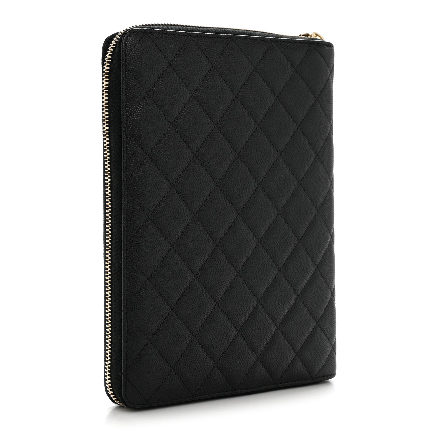 Caviar Quilted Zip Around Notebook Agenda Cover Black