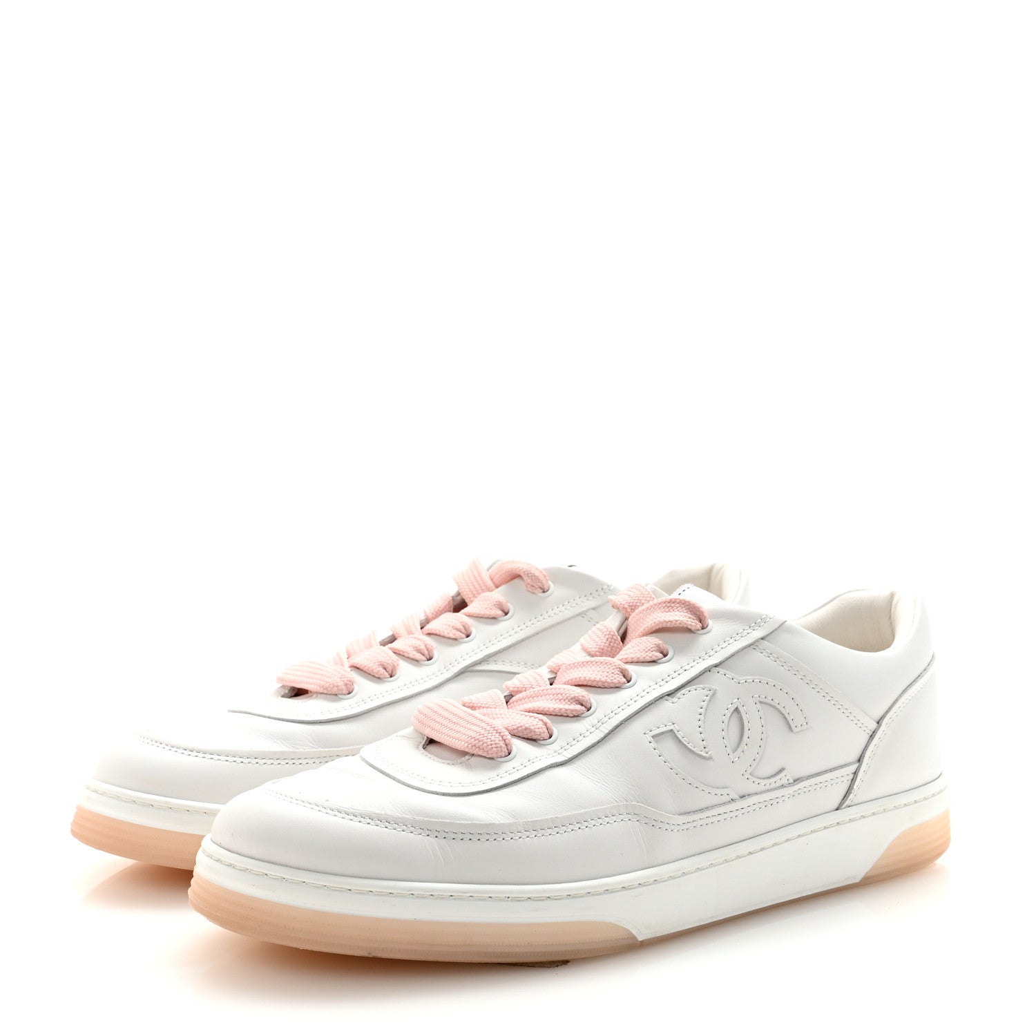 Calfskin Womens CC Sneakers 36 White Light Pink