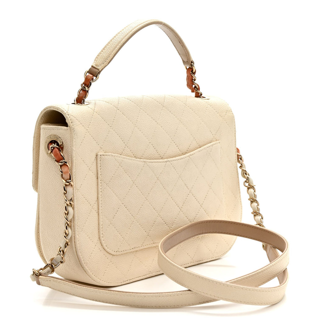 Chanel Grained Calfskin Quilted Small Cuba Top Handle Flap White