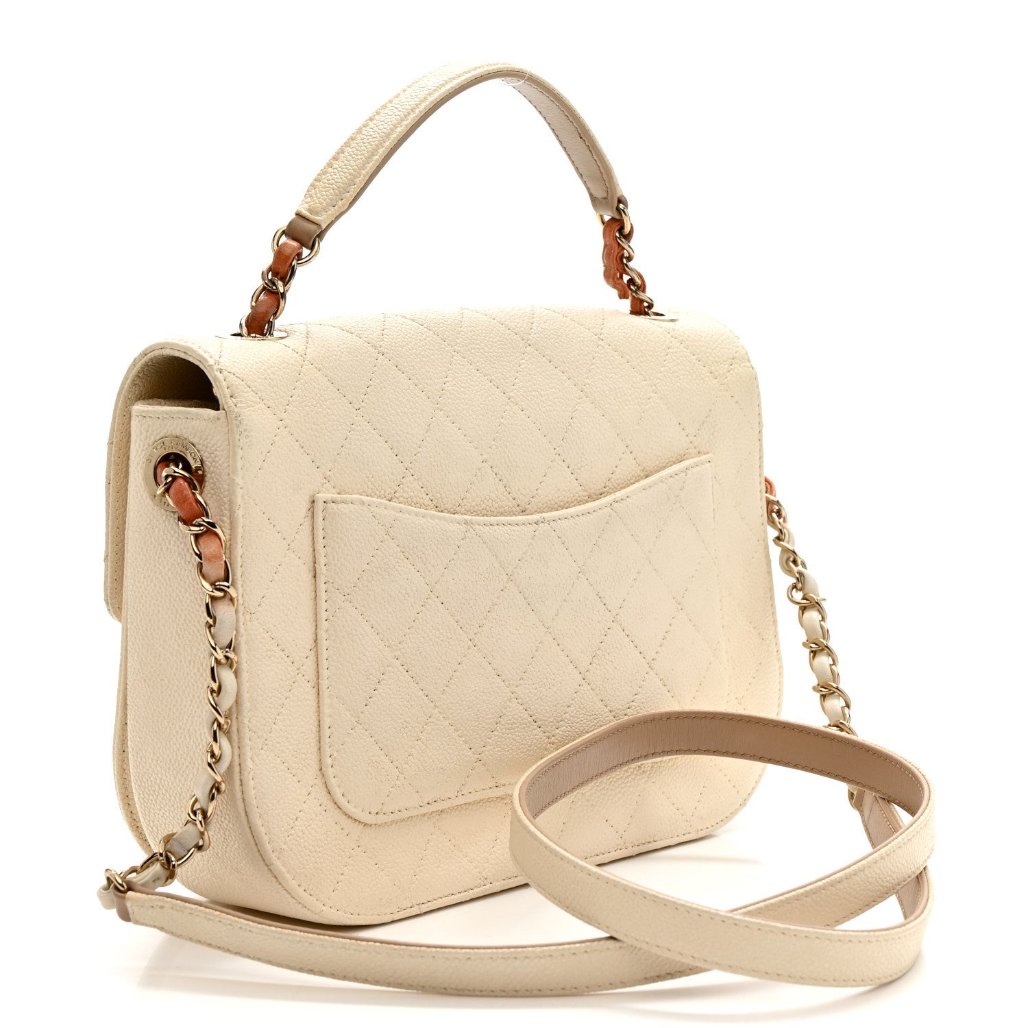 Chanel Grained Calfskin Quilted Small Cuba Top Handle Flap White