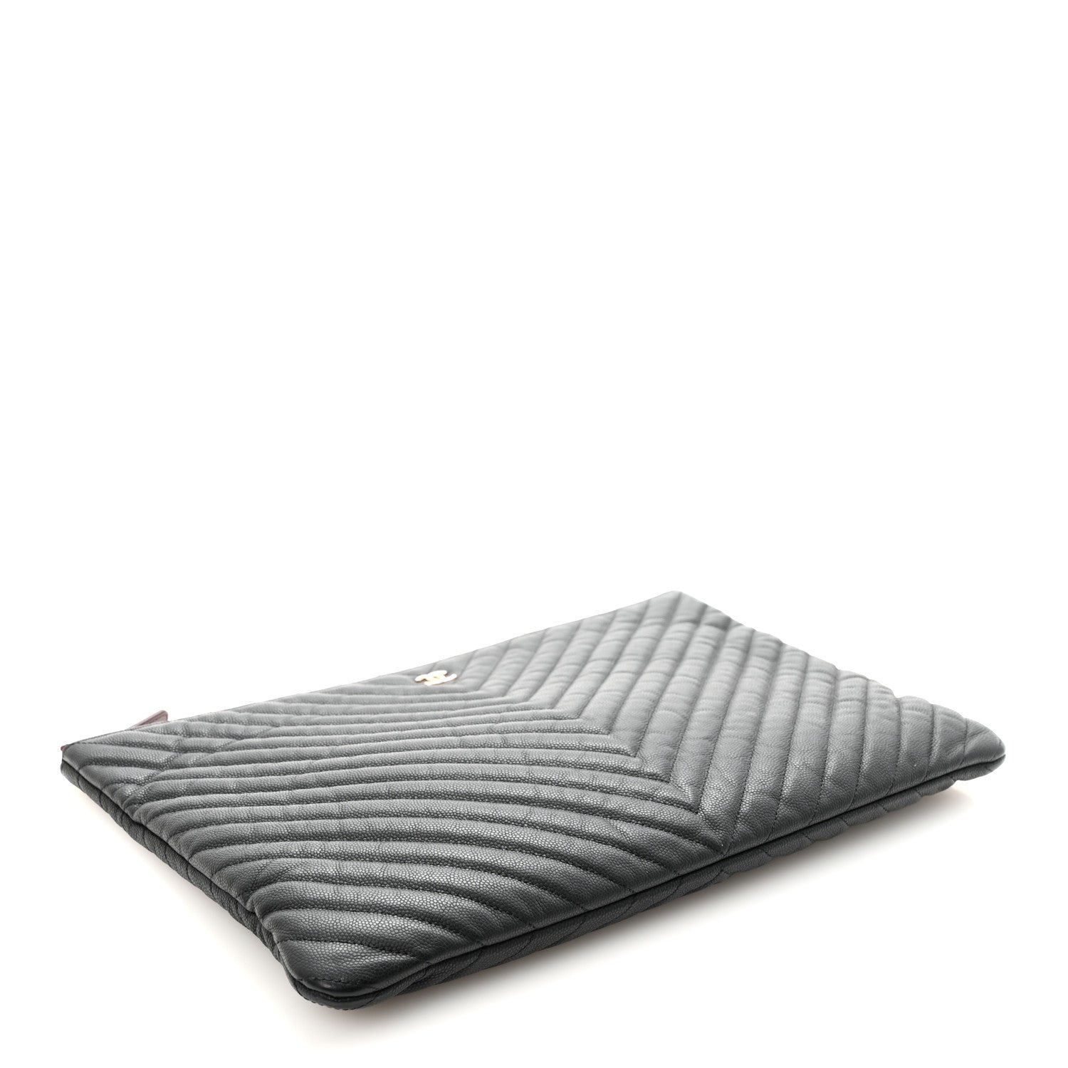 Caviar Chevron Quilted Large Cosmetic Case Black