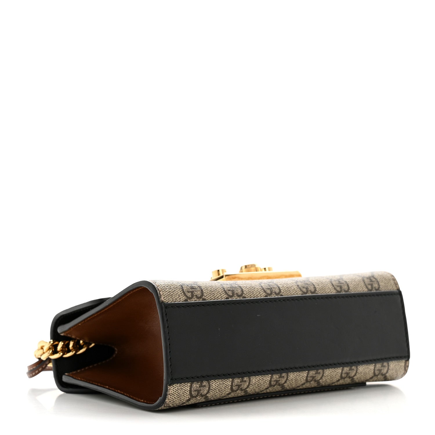 Gucci GG Supreme Monogram Calfskin Small Padlock Shoulder Bag Beige Black Cuir