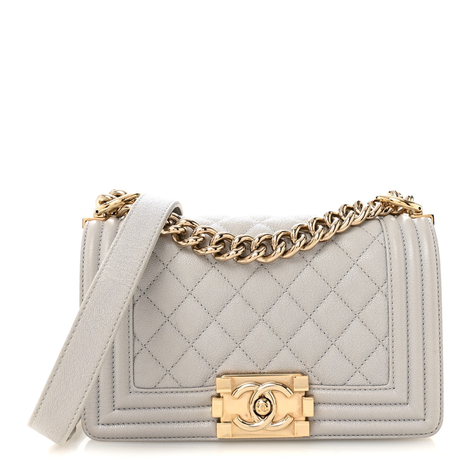 Chanel Caviar Quilted Small Boy Flap Light Grey
