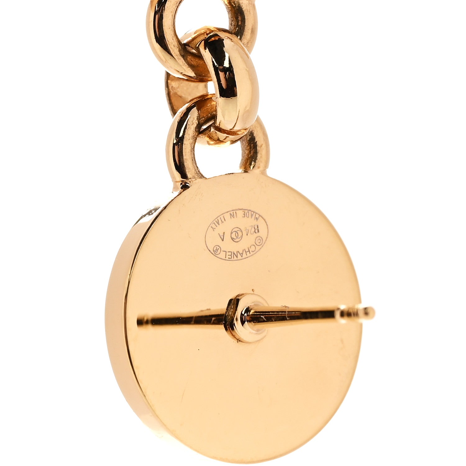 Metal Enamel Cha-Nel Logo Drop Earrings Gold Black