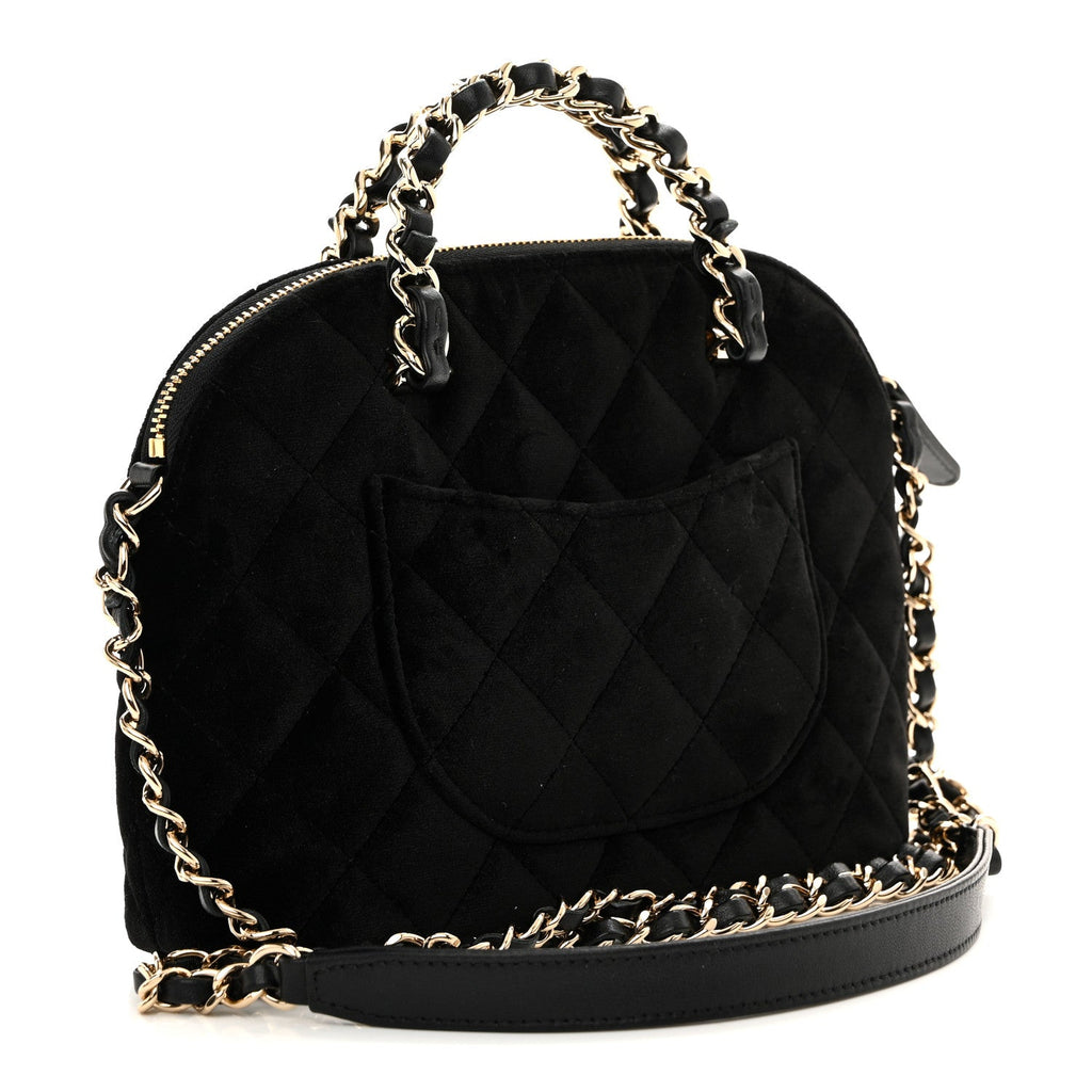 Chanel Velvet Quilted Shiny Coco Clutch With Chain Black
