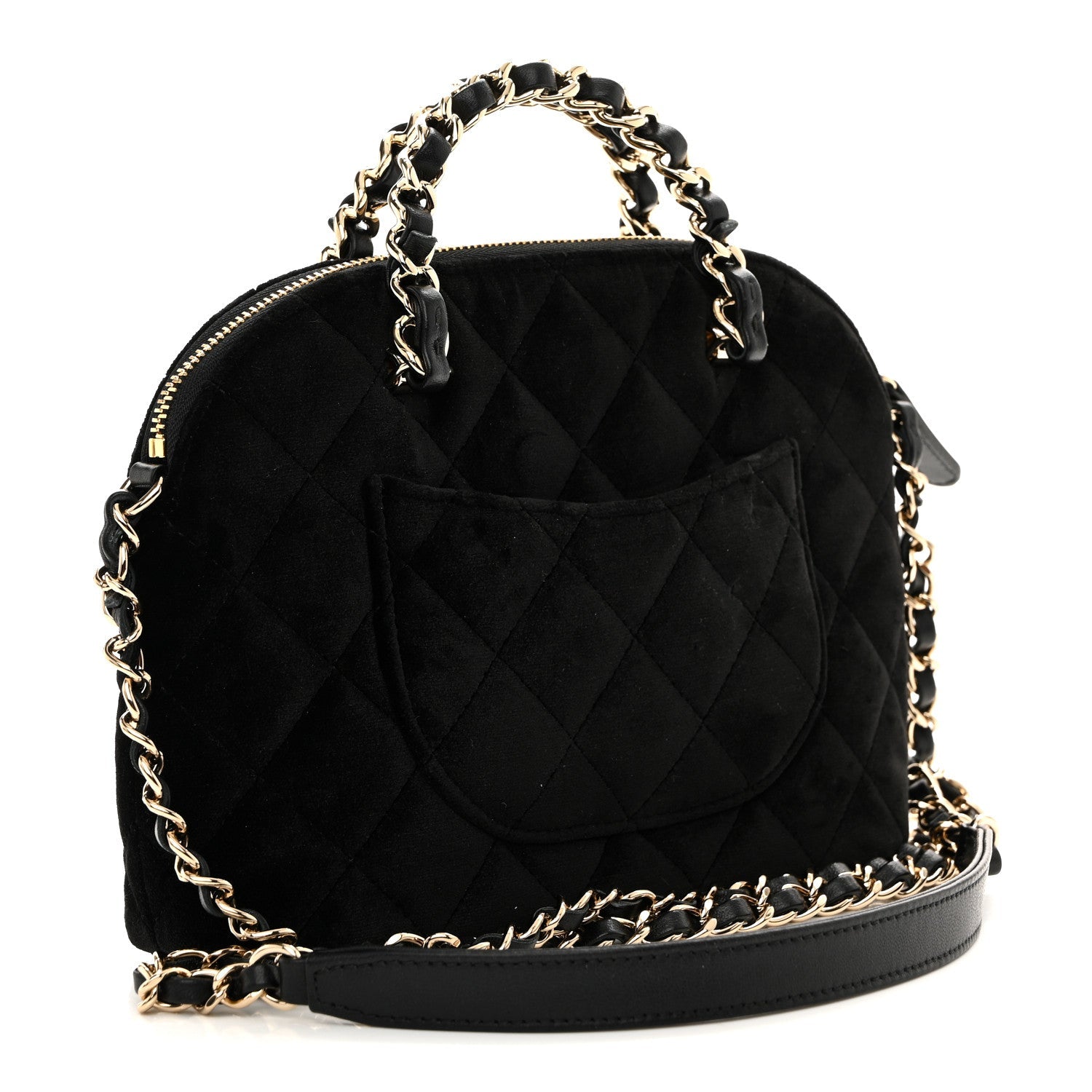 Chanel Velvet Quilted Shiny Coco Clutch With Chain Black