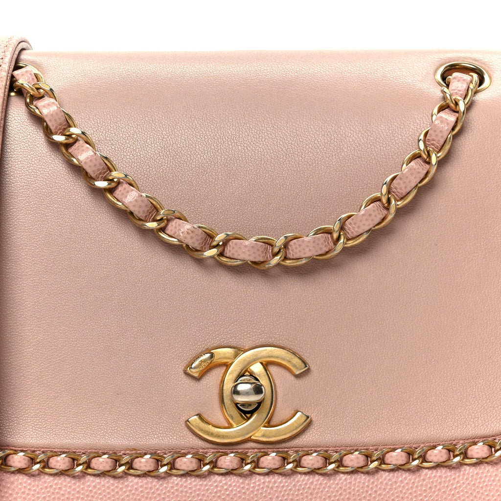 Chanel Lambskin Caviar Lovely Chains Flap Shoulder Bag Pink