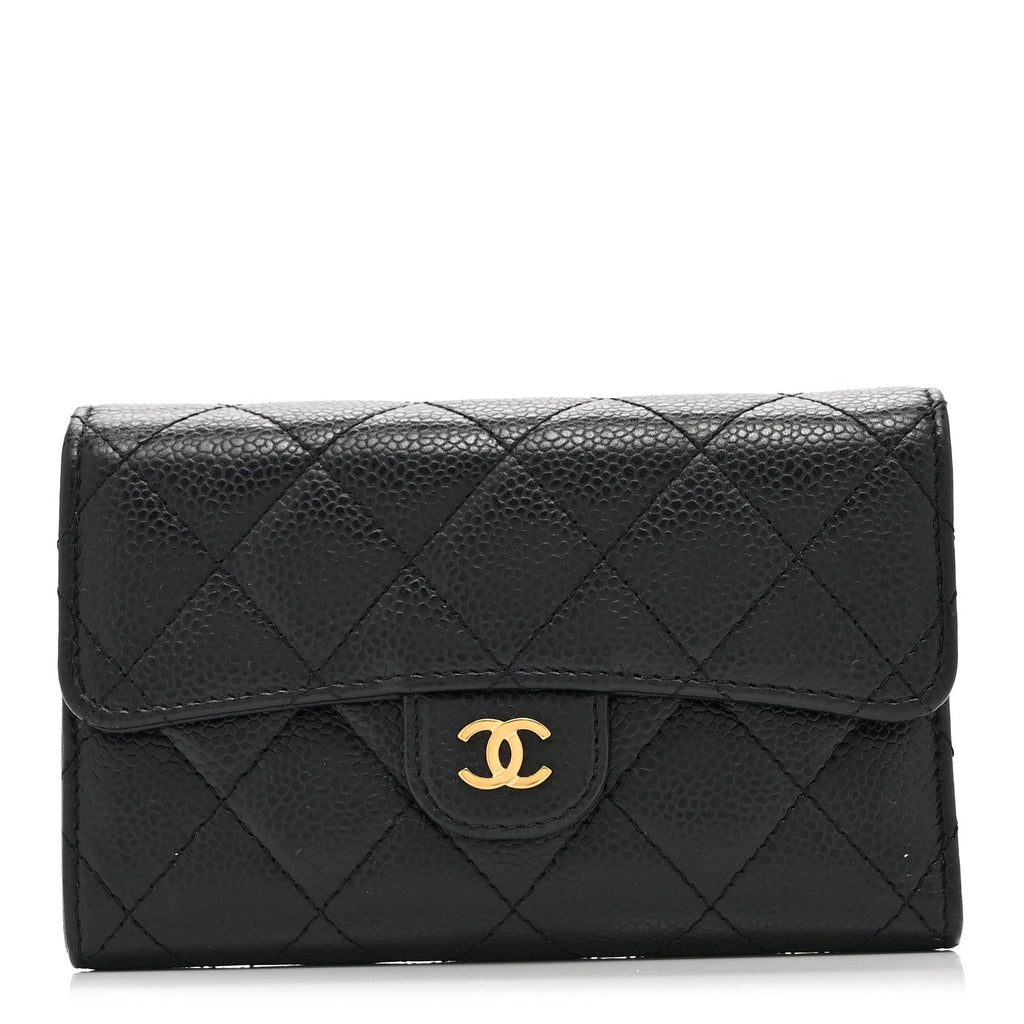 Caviar Quilted Medium Flap Wallet Black