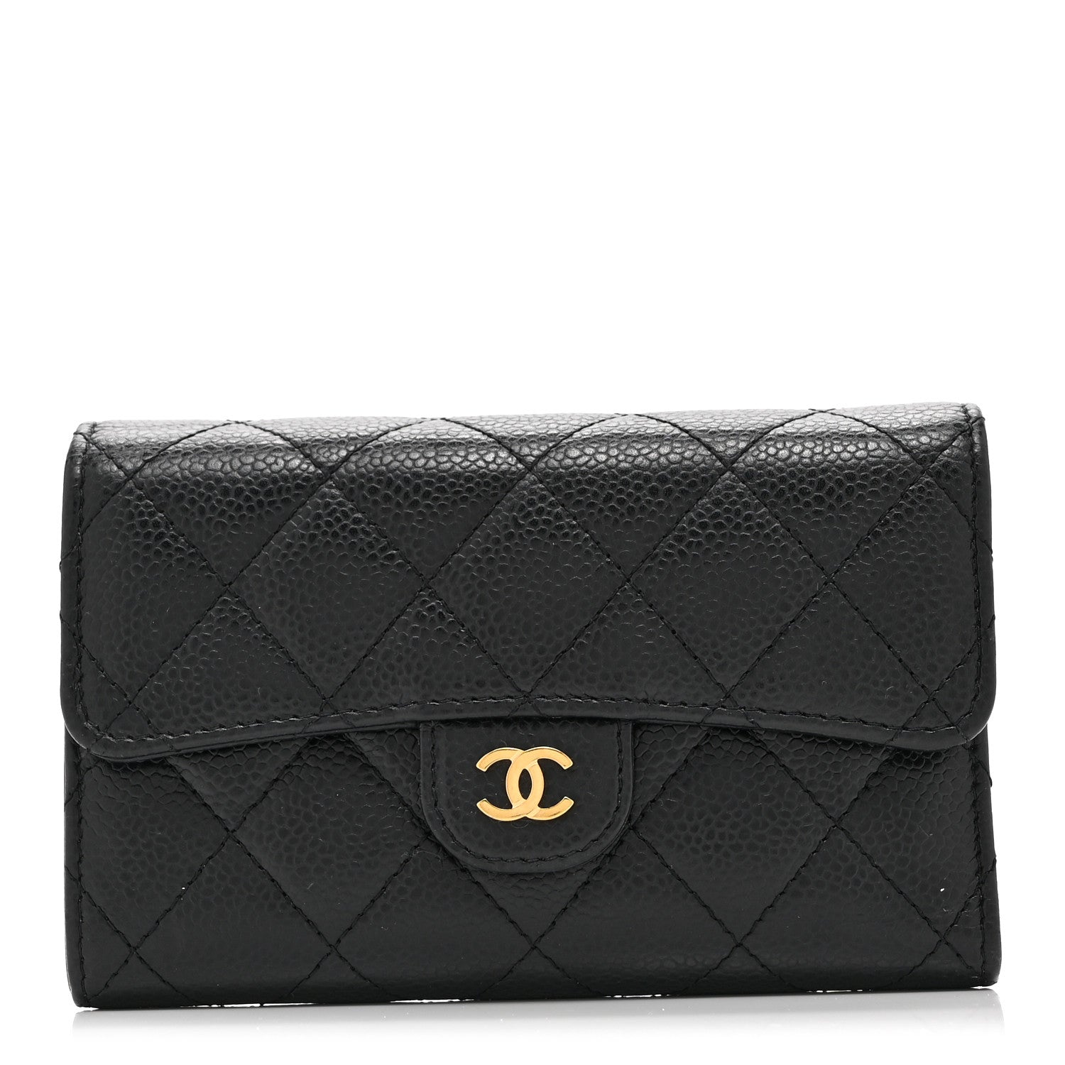 Caviar Quilted Medium Flap Wallet Black