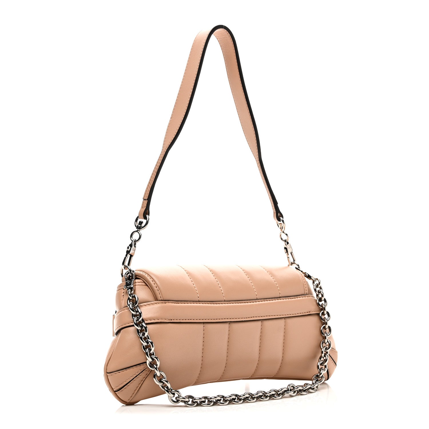 Gucci Nappa Vertical Matelasse Small Maxi Horsebit Chain Shoulder Bag Beige