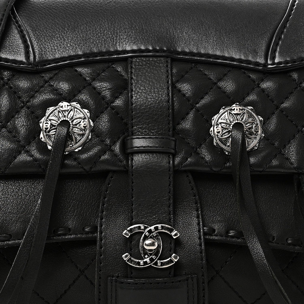 Chanel Goatskin Quilted Paris Dallas Saddle Bag Black