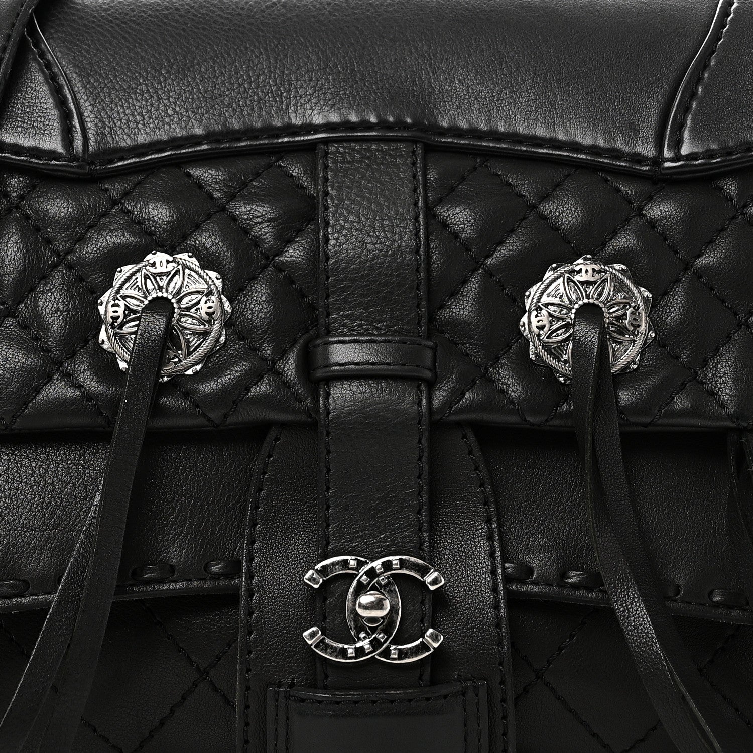 Chanel Goatskin Quilted Paris Dallas Saddle Bag Black