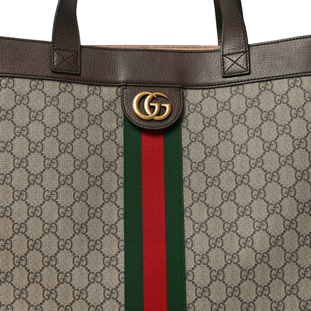 Gucci GG Supreme Monogram Web Large Ophidia Vertical Shopping Tote Brown