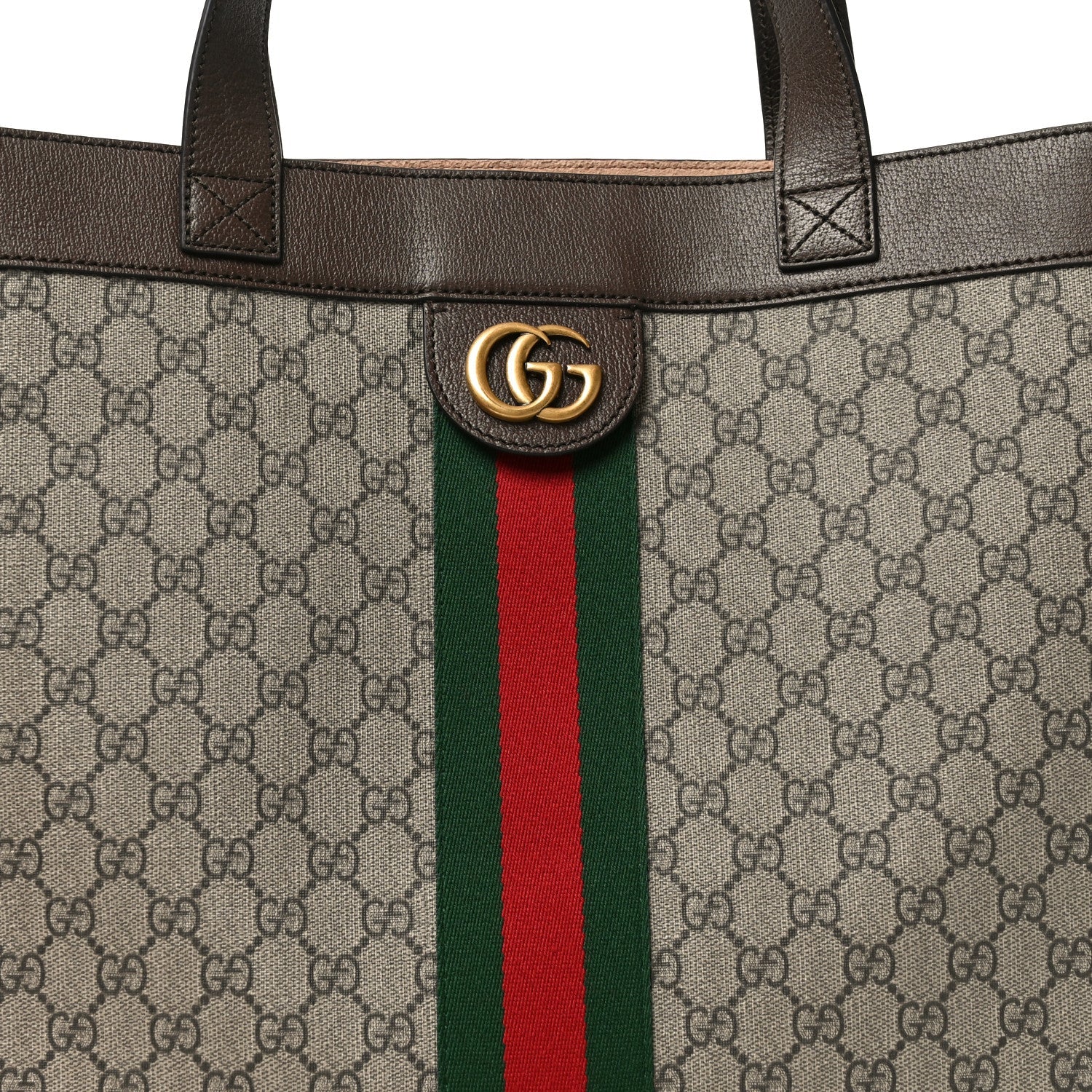Gucci GG Supreme Monogram Web Large Ophidia Vertical Shopping Tote Brown
