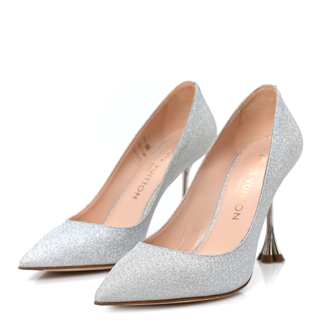 Louis Vuitton Glitter Fabric Blossom Pumps 37 Silver