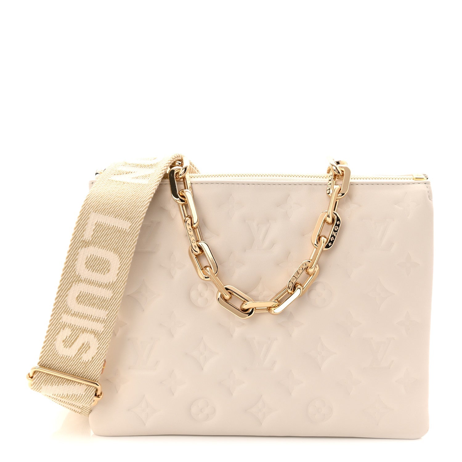 Louis Vuitton Lambskin Embossed Monogram Coussin PM Beige Cream