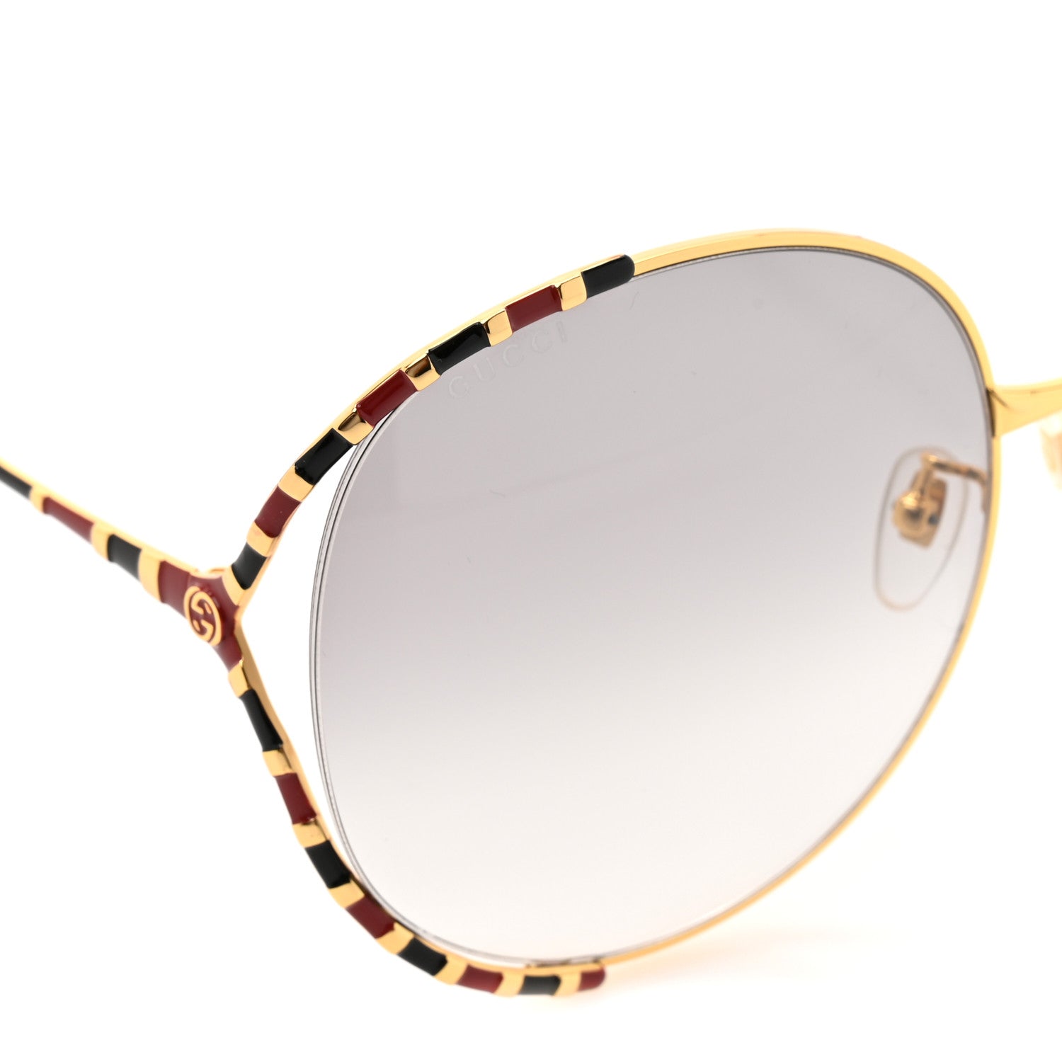 Gucci Metal Round Frame GG0595S Sunglasses Gold Black Red