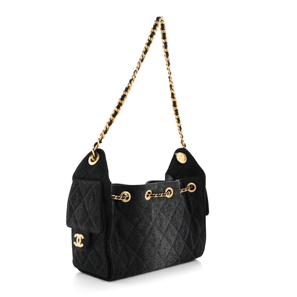 Chanel Washed Denim Quilted Mini Chanel 25 Handbag Black