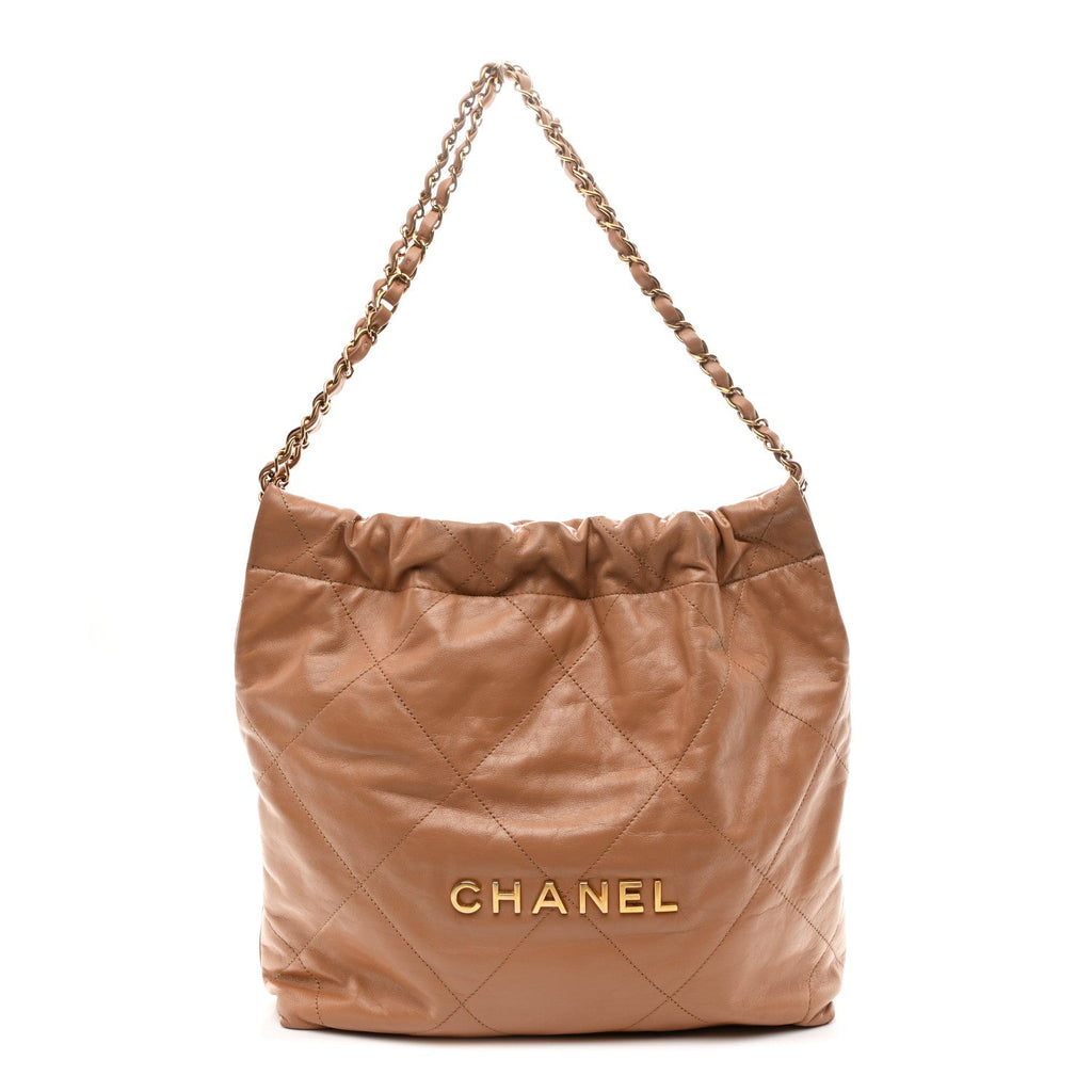 Chanel Shiny Calfskin Quilted Small Chanel 22 Beige