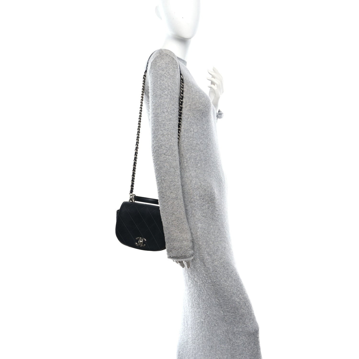 Chanel Calfskin Stitched Small Ring My Bag Flap Crossbody Bag Black