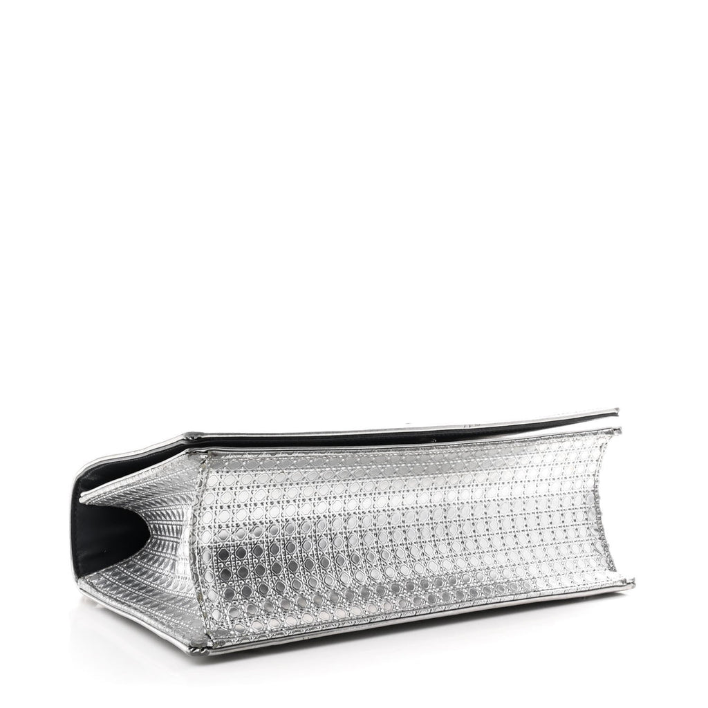 Christian Dior Metallic Patent Micro-Cannage Medium Diorama Flap Bag Silver
