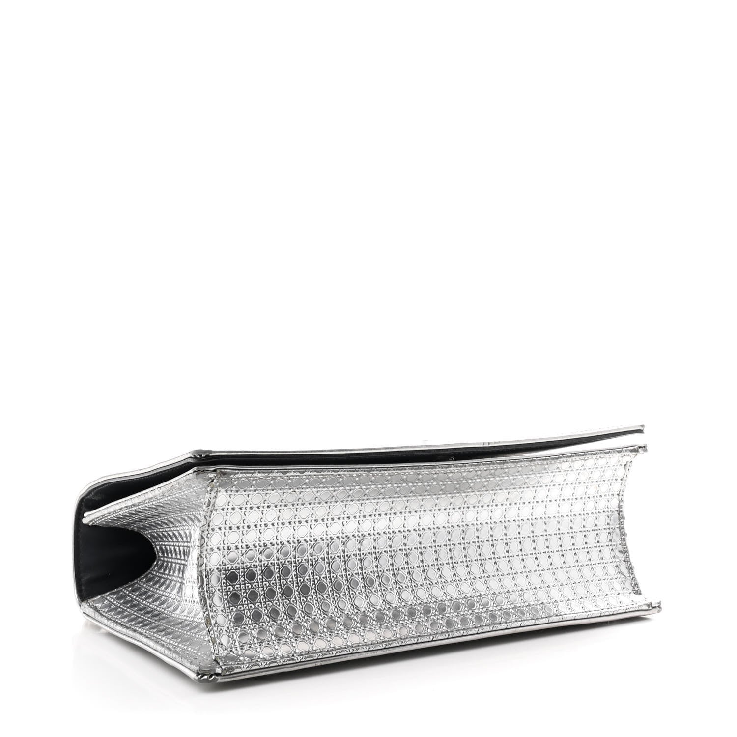 Christian Dior Metallic Patent Micro-Cannage Medium Diorama Flap Bag Silver