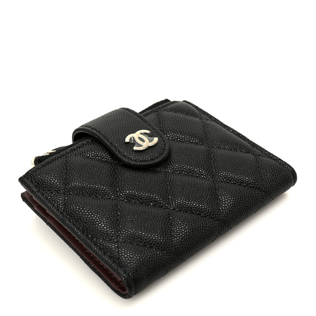Caviar Quilted Compact Zipped Pocket Wallet Black