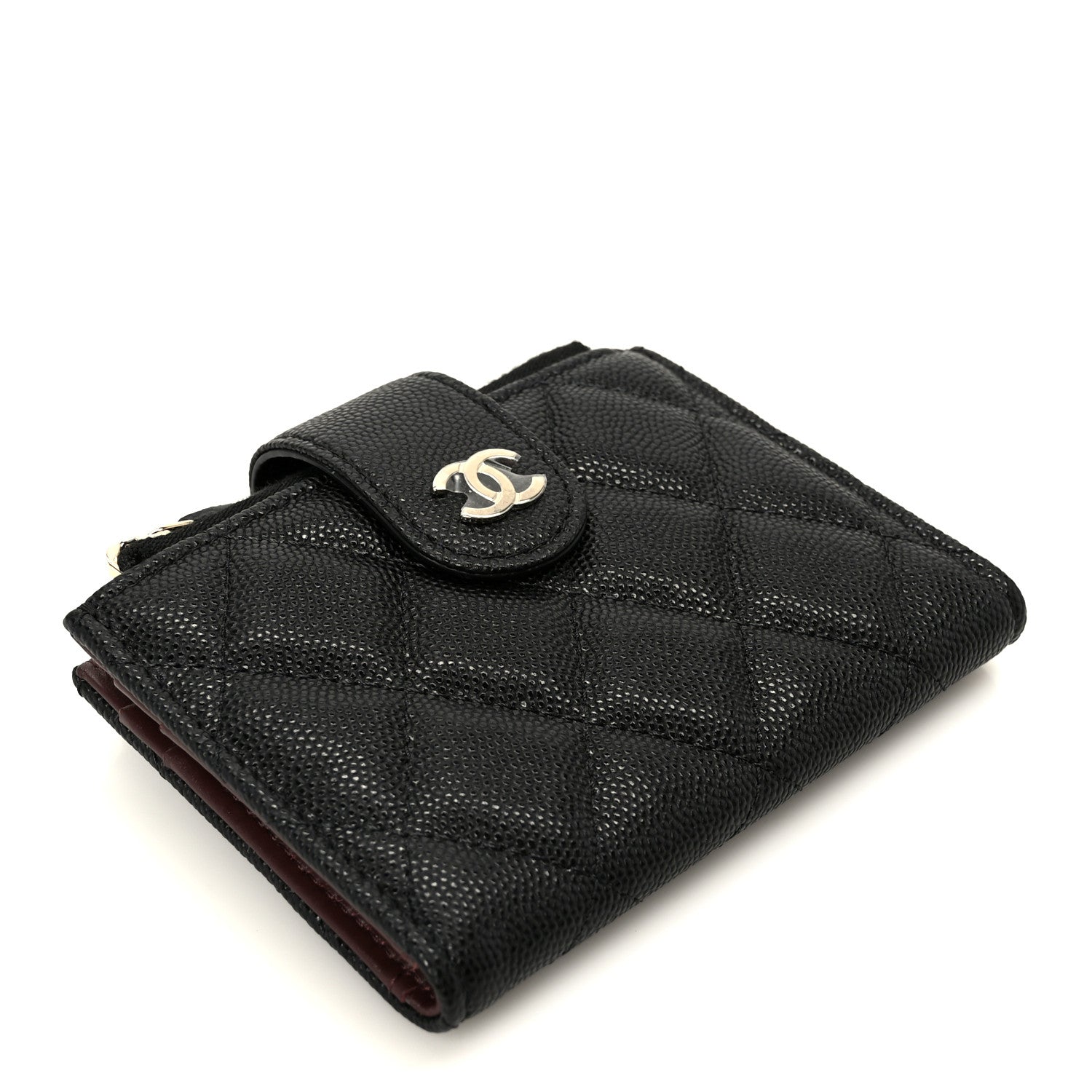 Caviar Quilted Compact Zipped Pocket Wallet Black