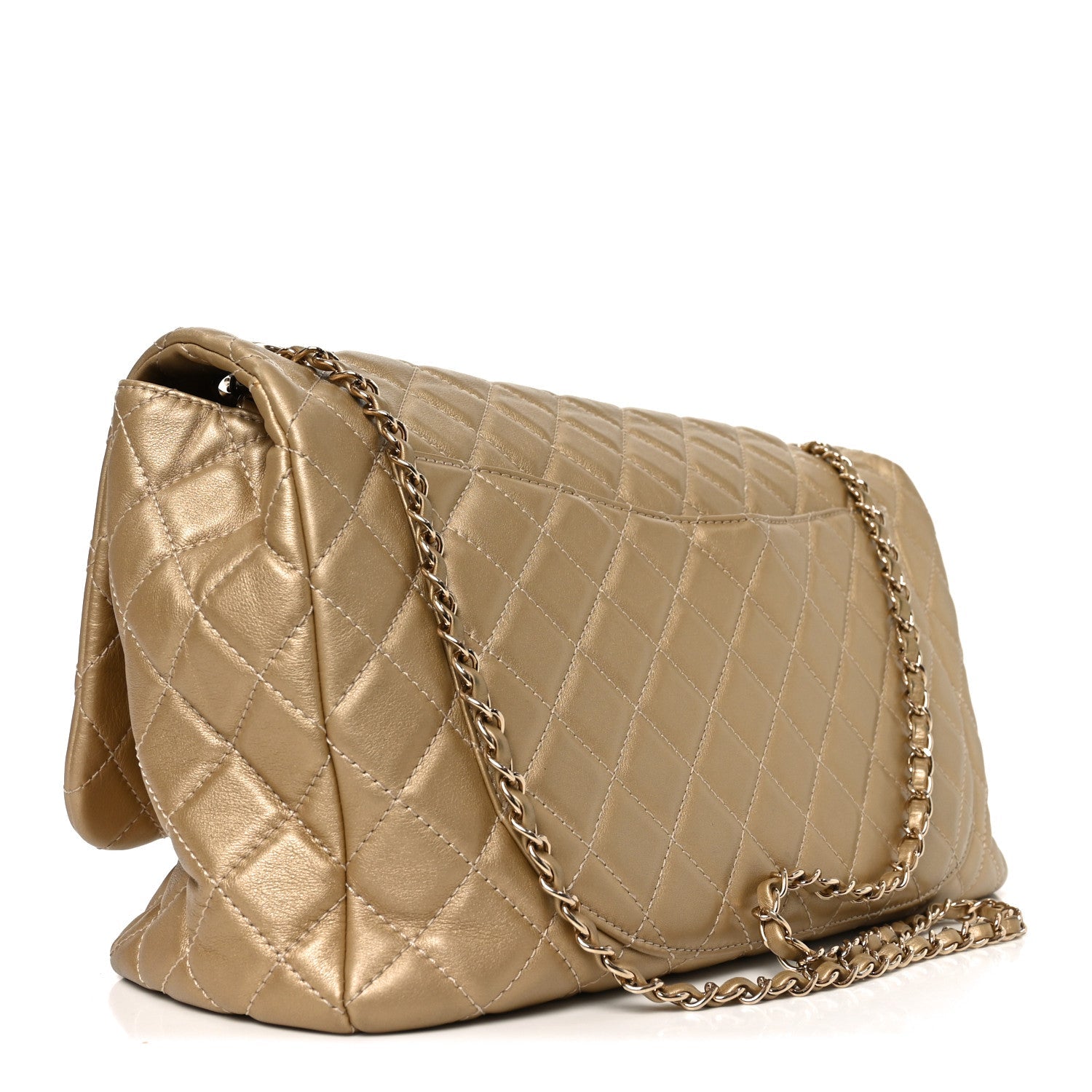 Chanel Metallic Calfskin Quilted Small XXL Travel Flap Bag Gold