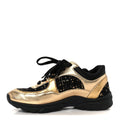 Satin Lambskin Fabric Tweed CC Sneakers 35.5 Gold Black