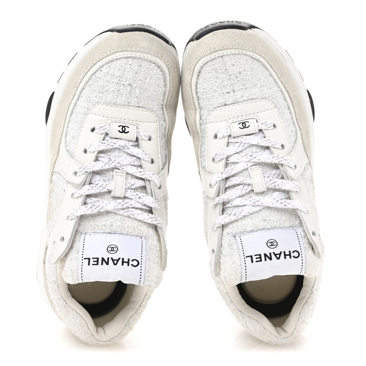 Painted Iridescent Cotton Tweed Suede Calfskin Womens CC Sneakers 35.5 White Silver Multicolor