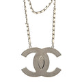 Chanel Metal Lambskin CC Mirror Crossbody Necklace Silver White