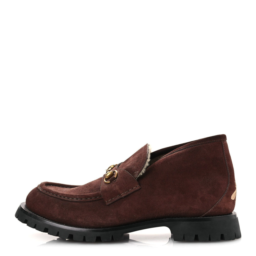 Gucci Suede Shearling Mens Harald Horsebit Ankle Boots 12 Light Brown Butterscotch