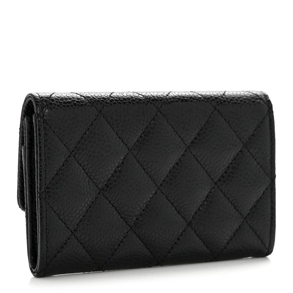 Caviar Quilted Flap Card Holder Black