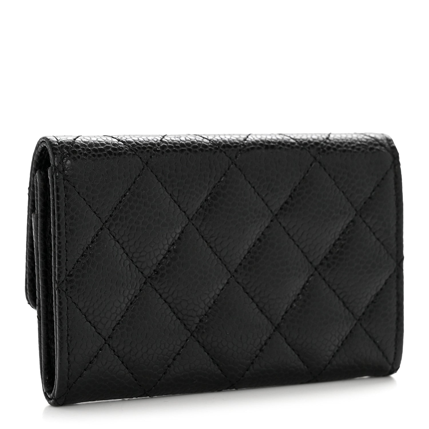 Caviar Quilted Flap Card Holder Black