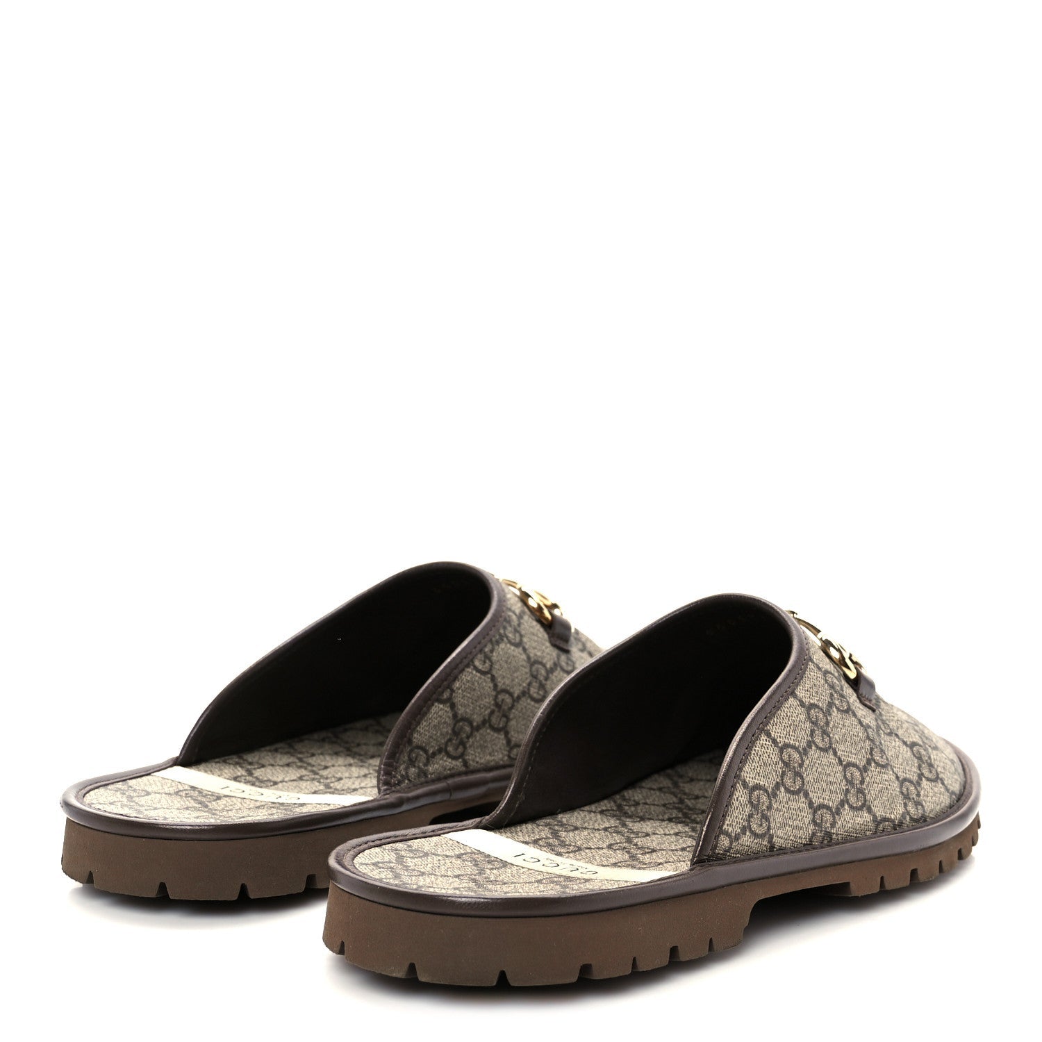 Gucci GG Supreme Monogram Miro Soft Calfskin Men's Horsebit Slippers 10 Beige Ebony New Acero