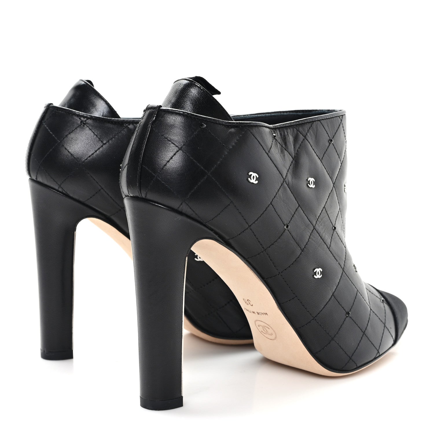 Lambskin Quilted CC Cap Toe Booties 38 Black