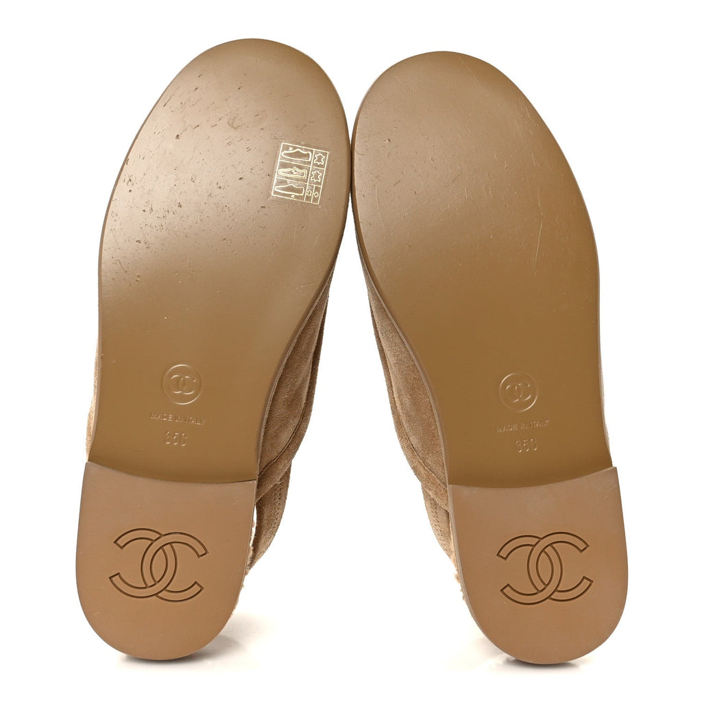 Chanel Suede Calfskin CC Slingback Loafers 35 Dark Beige