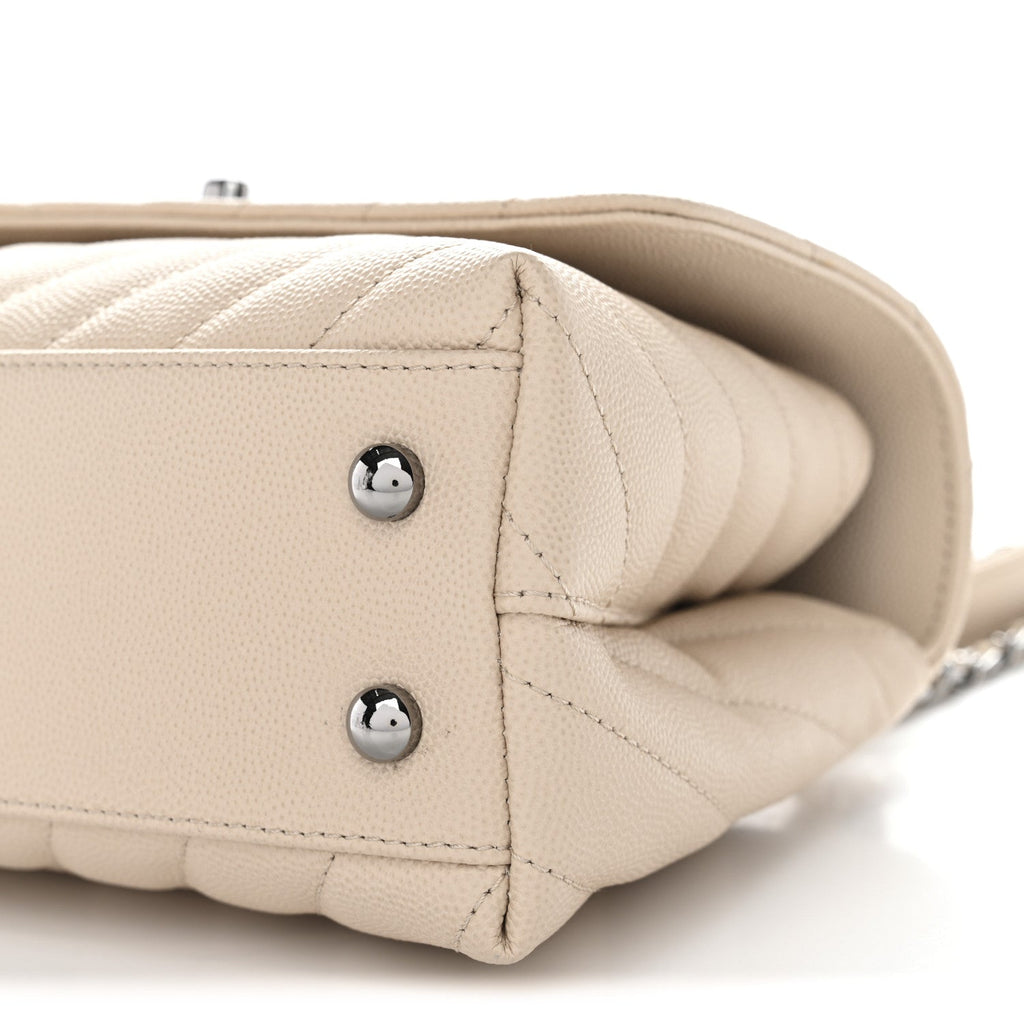 Chanel Caviar Chevron Quilted Mini Coco Handle Flap Beige