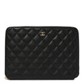 Caviar Quilted Large Zipped Clutch Black