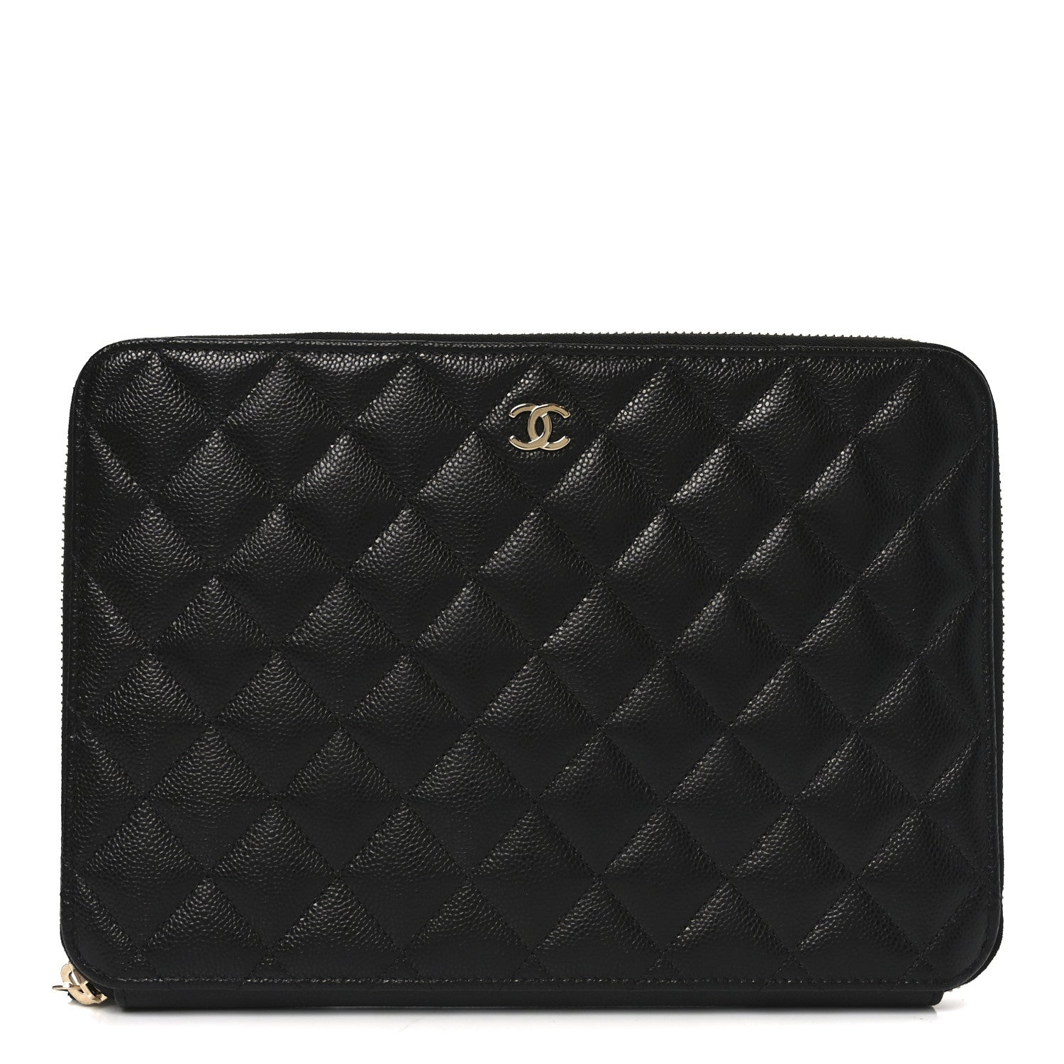 Caviar Quilted Large Zipped Clutch Black