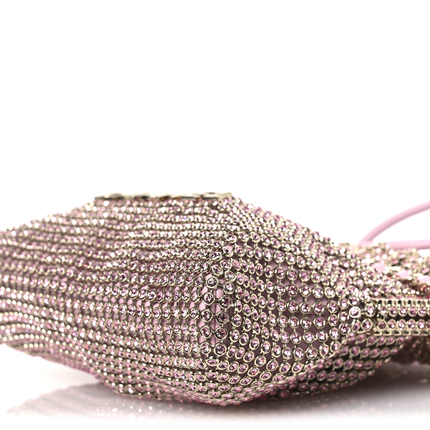 Chanel Crystal Embellished Metallic Lambskin Mini Chanel 22 Light Pink