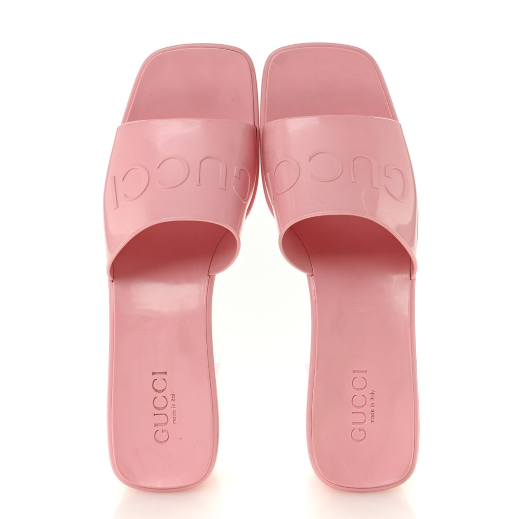 Gucci Rubber Gucci Logo Womens Platform 20/60mm Slide Sandals 41 Wild Rose