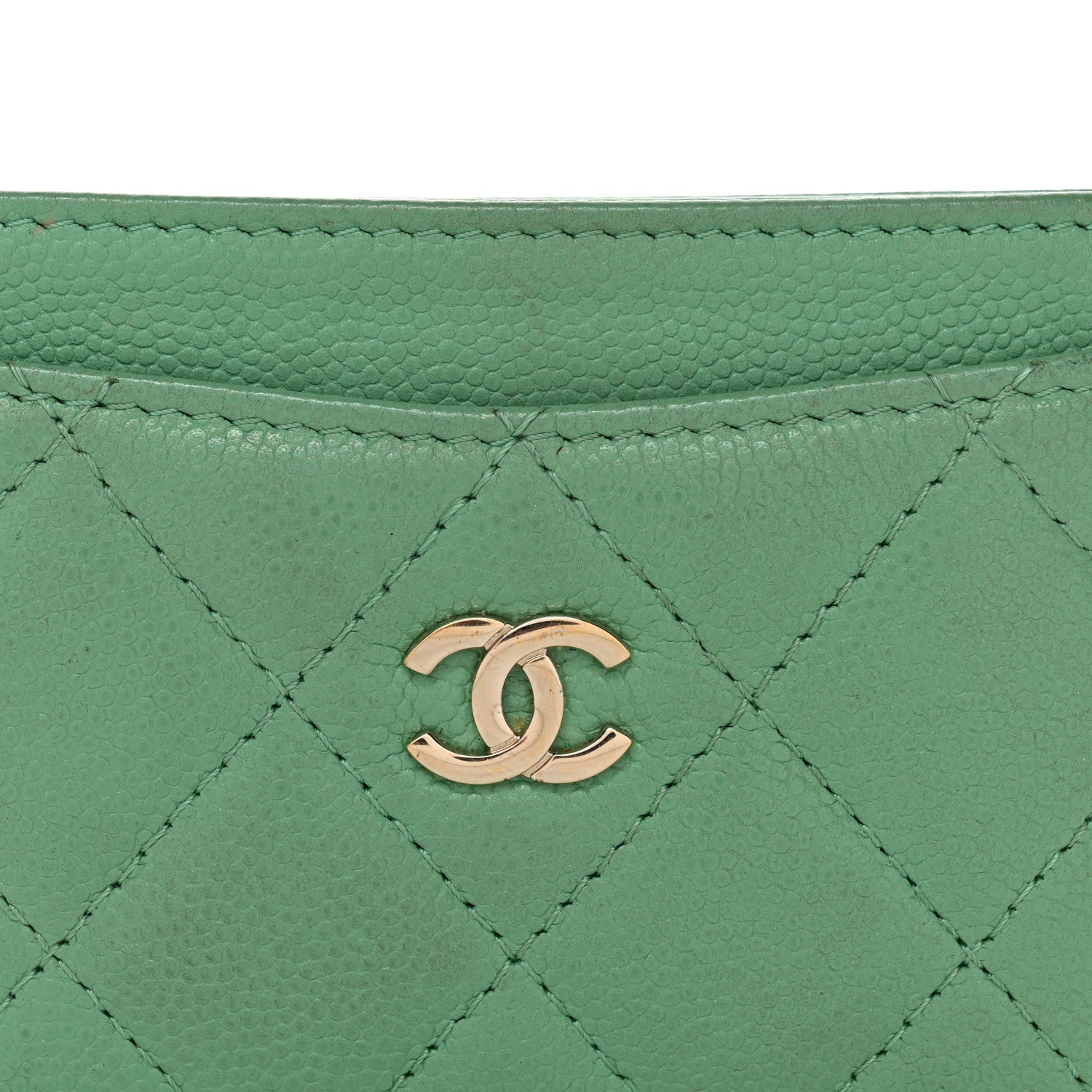 Caviar Quilted Card Holder Green
