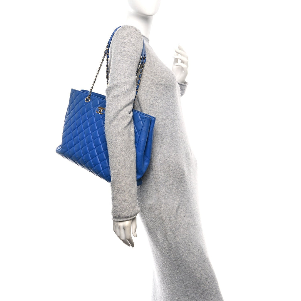 Chanel Calfskin Quilted Large CC Shopping Tote Blue