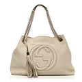 Gucci Pebbled Calfskin Medium Soho Chain Shoulder Bag  Off White
