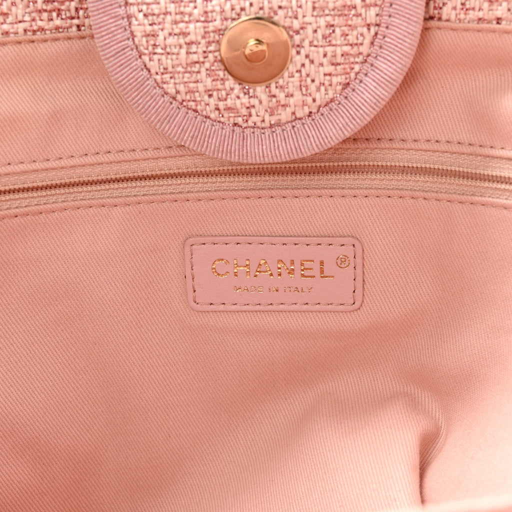 Chanel Lurex Boucle Deauville Medium Tote Pink