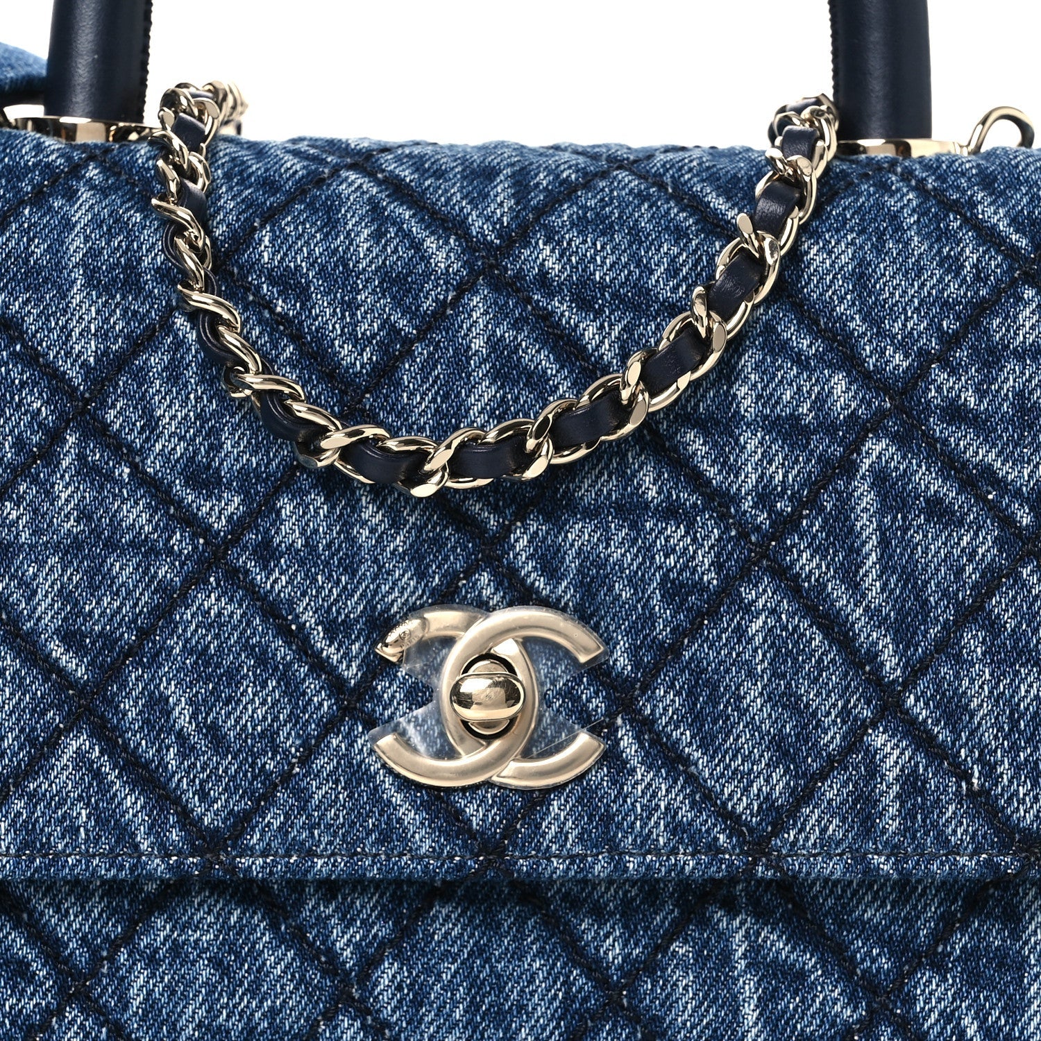 Chanel Washed Denim Quilted Mini Coco Handle Flap Blue