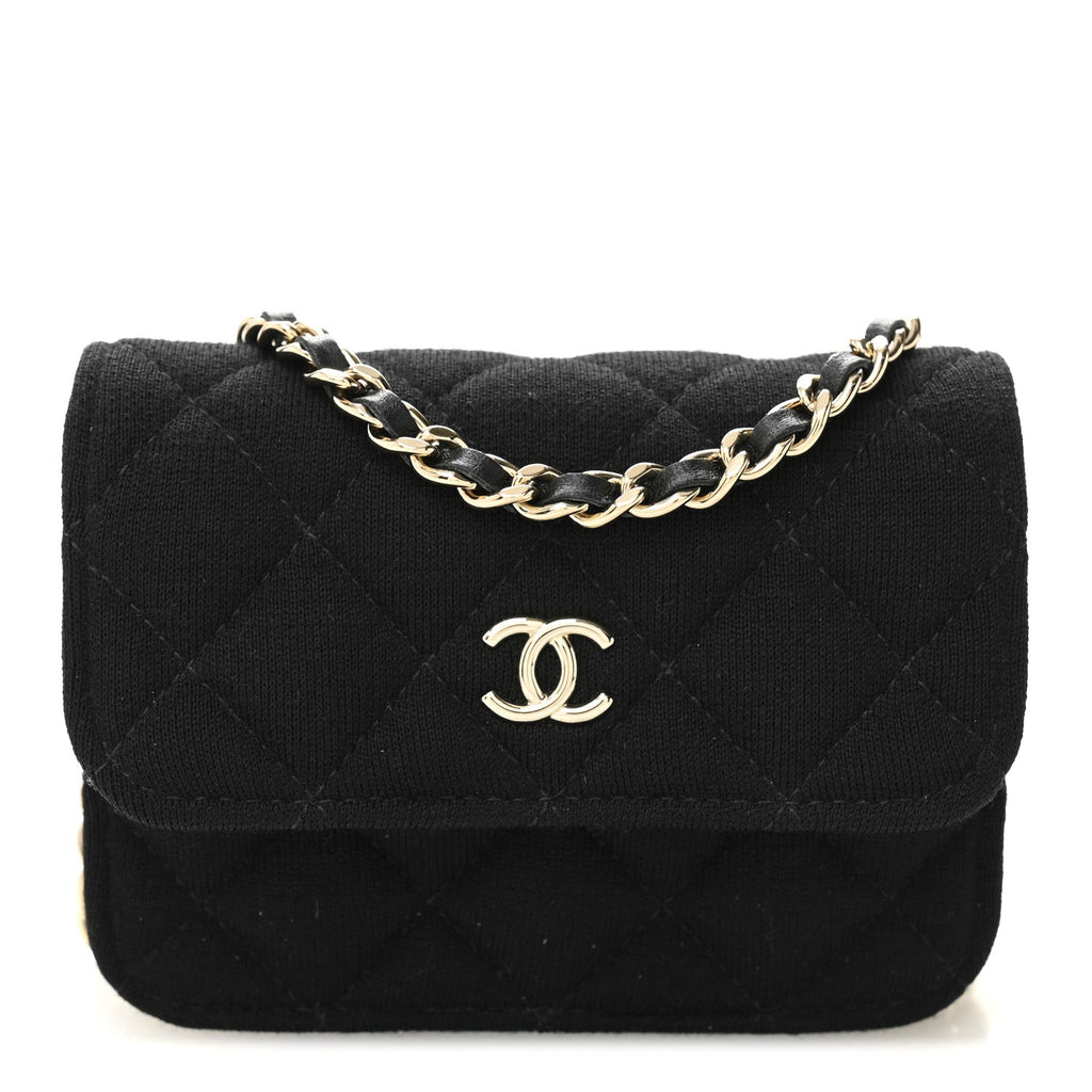 Chanel Jersey Quilted Micro Mini Flap Black