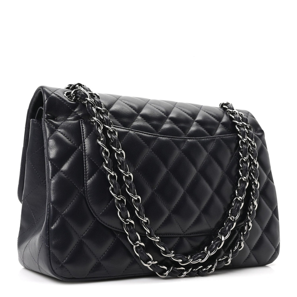 Chanel Lambskin Quilted Jumbo Double Flap Navy